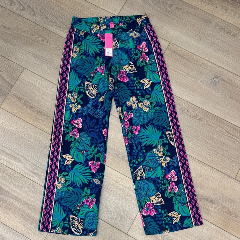NWT Lilly Pulitzer Tropical Wide Leg Pants - Navy and Pink